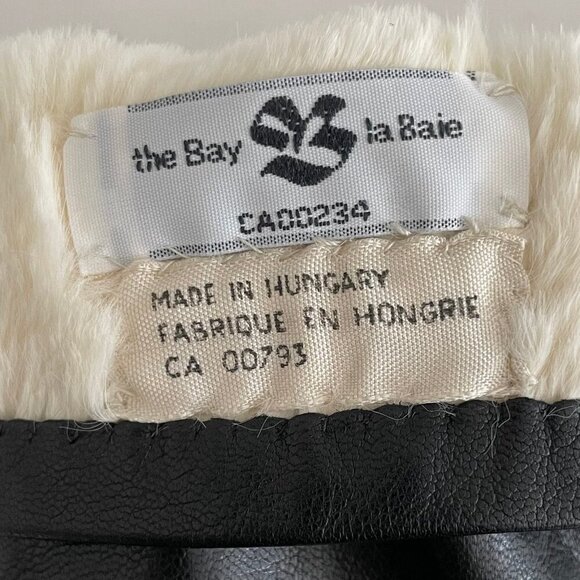 Hudson's Bay Outdoor Classic Leather Fur Lined Gloves Black + Cream Sz OS NWOT - Picture 4 of 7